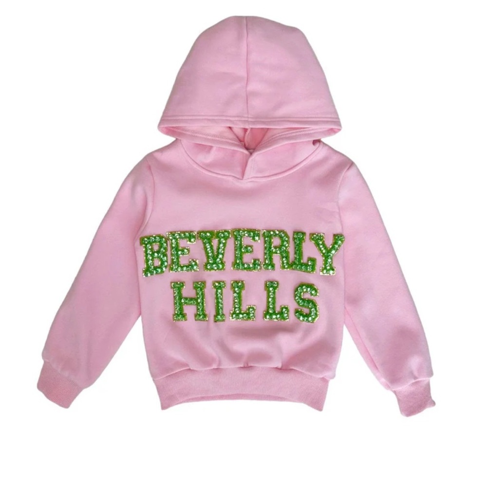 Lola + The Boys Pink Hoodie with Green Accents